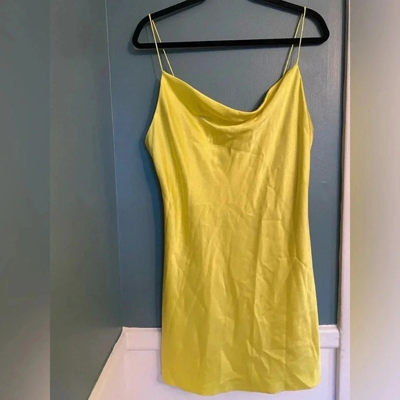 Alice and Olivia NWT bright yellow slip dress - size 12a zip closure - cowl neck - Picture 1 of 7